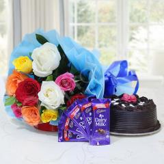Mix Roses Bunch & Cake With Dairy Milk Chocolate